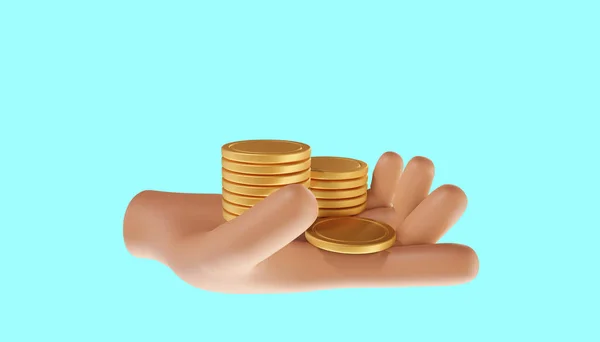 手持ちのコインスタック お金の節約 オンライン決済 支払いの概念 3Dイラスト — ストック写真