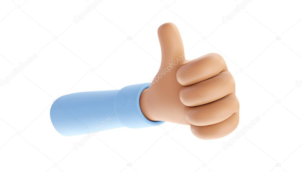 Creative thumbs up, like it, love on social media . Hand gestures. 3d illustration 