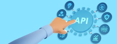 API - Uygulama Programı Arayüzü. Yazılım geliştirme aracı. İş, modern teknoloji, internet ve ağ kurma kavramı. 3B illüstrasyon