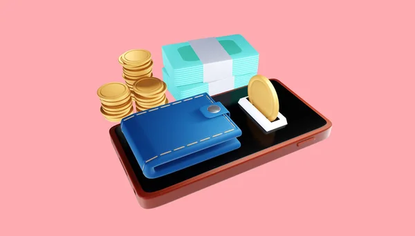 Online Transaction Smartphone Sent Receive Coins Online Payment Concept Illustration — Stock Photo, Image
