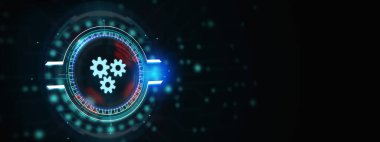 İş, Teknoloji, İnternet ve ağ konsepti. Otomasyon Yazılım Teknolojisi İşlem Sistemi. 3d illüstrasyon