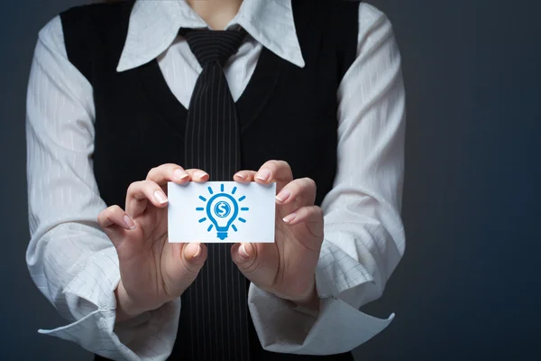 Mujer tarjeta de presentación con imágenes creativas marceting y la idea — Foto de Stock