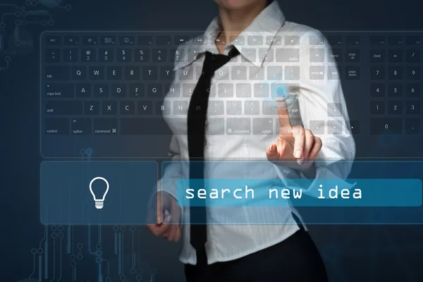 Young girl pressing virtual type of keyboard — Stock Photo, Image