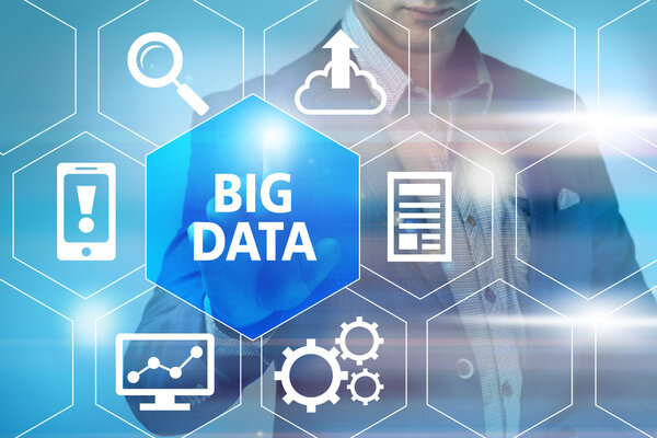 Big data concept man selecting and pressing Big Data symbol