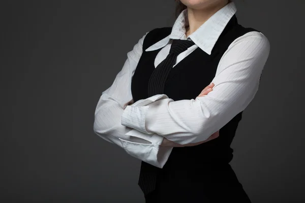 Geschäftsfrau auf grauem Hintergrund — Stockfoto