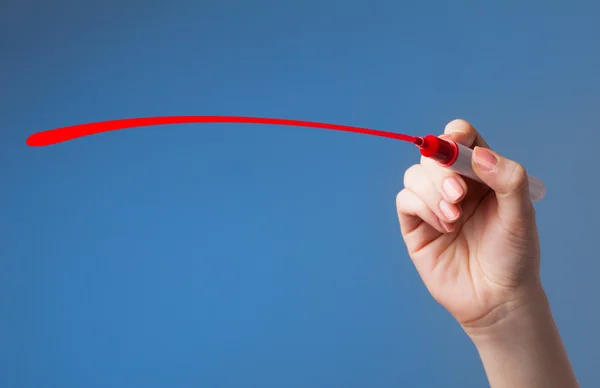 Hand schrijven met??? markering op transparante veeg zwijn — Stockfoto