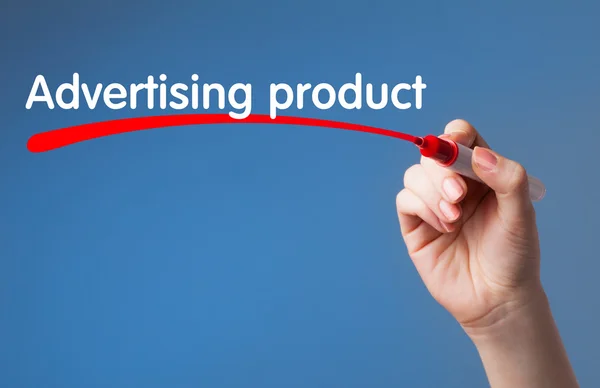 Escrita à mão Produto publicitário marcador vermelho em toalhete transparente — Fotografia de Stock