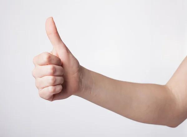 Approval thumbs up like sign as  hand gesture isolated over whit — Stock Photo, Image