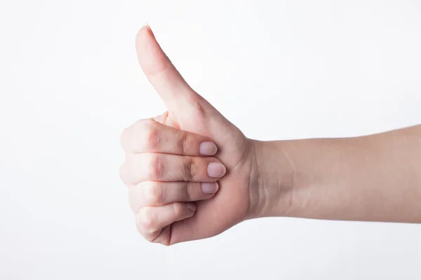 Approval thumbs up like sign as  hand gesture isolated over whit — Stock Photo, Image