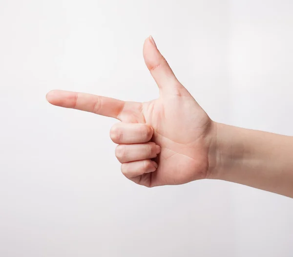 Female caucasian hand gesture of a single pointing finger isolat — Stock Photo, Image