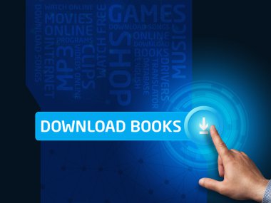Download kitap. İşadamı sanal dağ eteğindeki taş yığını üzerinde bir düğmeye basmadan