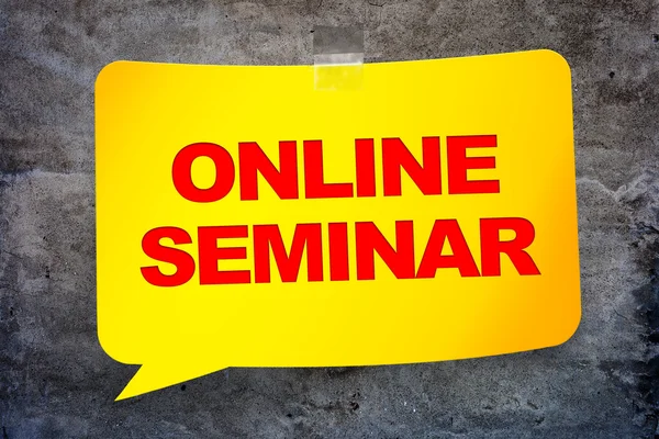"online seminar" in the yellow banner textural background. Desig — Stock Photo, Image