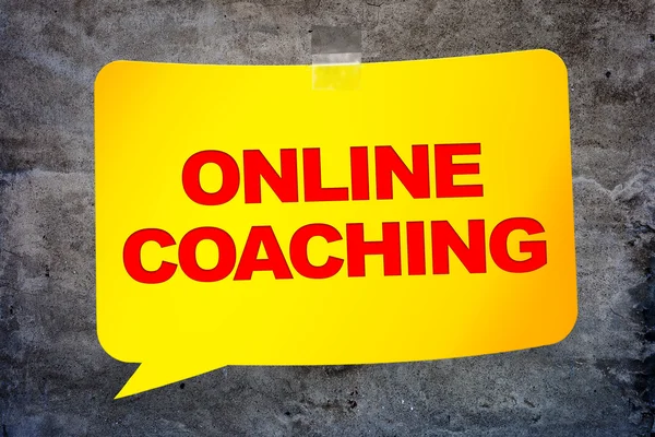 "Online coaching" in the yellow banner textural background. Desi — Stock Photo, Image