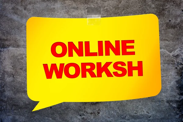 "Online worksh "a sárga banner szöveti háttérben. Design — Stock Fotó