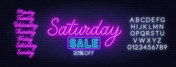 Saturday Sale neon sign on brick wall background. Template for discount. — Stock Vector