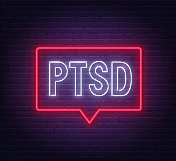 PTSD neon znak na tle cegły ściany. — Wektor stockowy