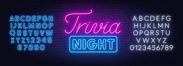 Trivia notte neon segno su un muro di mattoni. — Vettoriale Stock