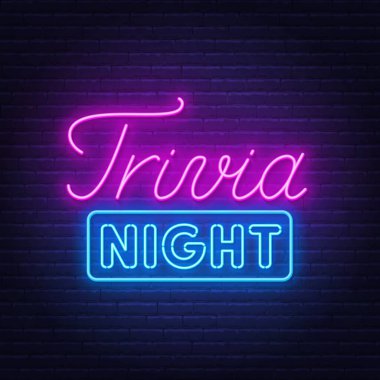 Trivia night neon sign on a brick wall. clipart