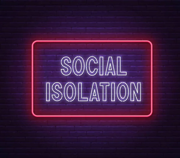Isolement social néon signe sur fond de mur de briques. — Image vectorielle