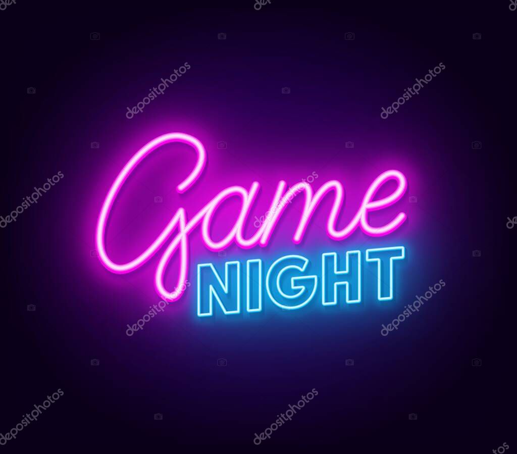 Game night neon sign on dark background .