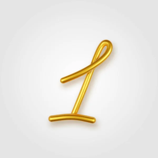 Gold 3d realistische Zahl 1 Zeichen auf hellem Hintergrund. — Stockvektor