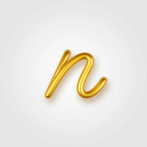Χρυσό 3d ρεαλιστικό πεζό γράμμα Ν σε ελαφρύ φόντο. — Διανυσματικό Αρχείο