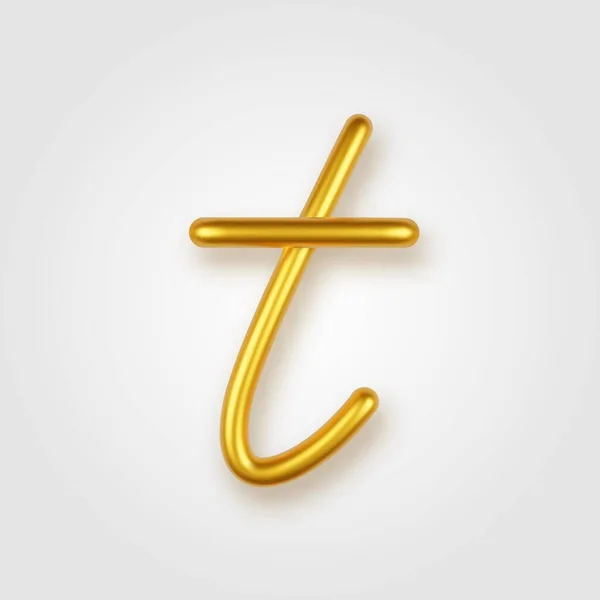 Χρυσό 3d ρεαλιστικό πεζό γράμμα T σε ελαφρύ φόντο. — Διανυσματικό Αρχείο