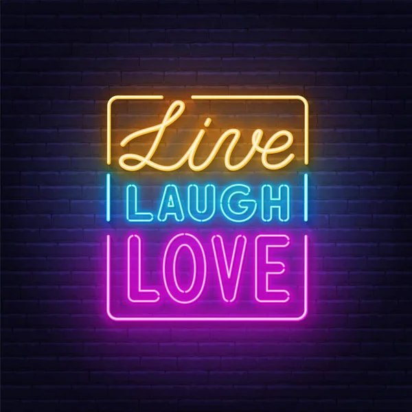 Live rir amor neon citação no fundo da parede de tijolo. — Vetor de Stock