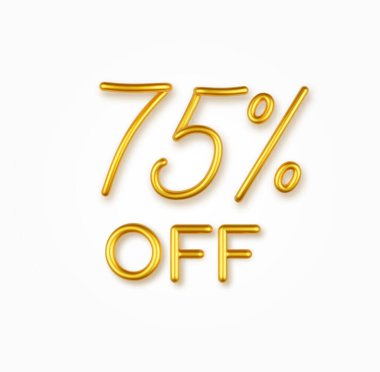 Açık arkaplanda% 75 indirimli altın gerçekçi metin.