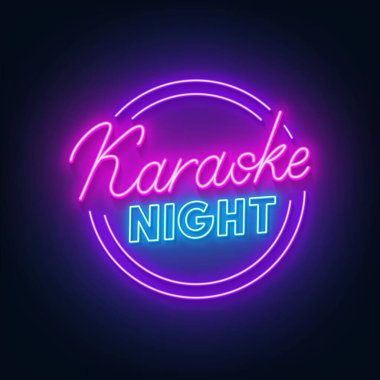 Koyu arkaplanda karaoke gecesi neon ışığı.