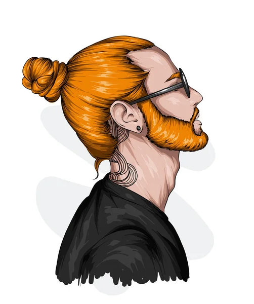 Chico Hipster Guapo Con Peinado Elegante Ilustración Vectorial Moda Estilo — Vector de stock