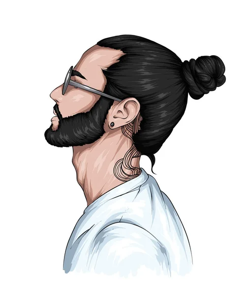 Pria Hipster Tampan Dengan Gaya Rambut Vektor Ilustrasi Mode Dan - Stok Vektor