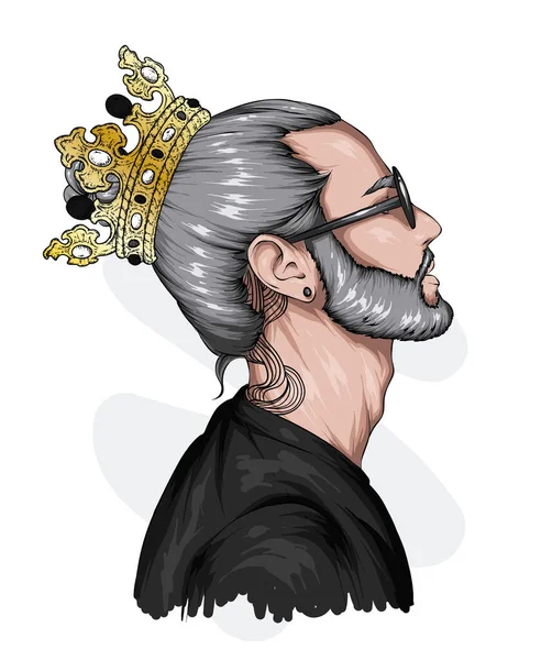 Pria Hipster Tampan Dengan Gaya Rambut Vektor Ilustrasi Mode Dan - Stok Vektor