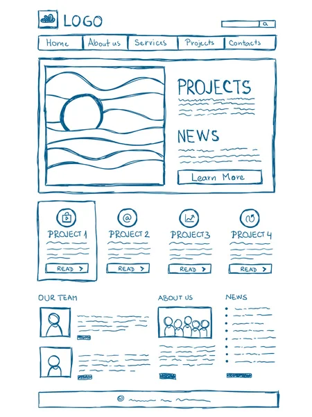 Website-Layout-Doodle — Stockvektor