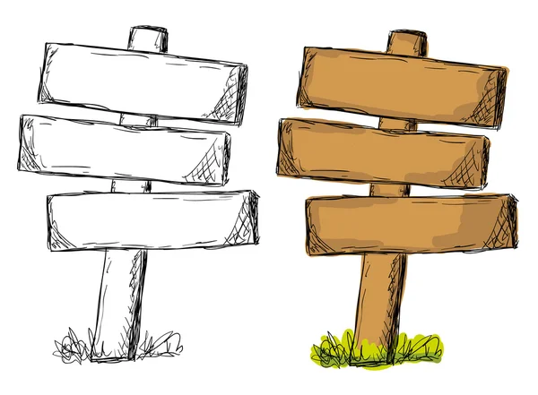 Ensemble de panneaux de signalisation en bois doodle . — Image vectorielle