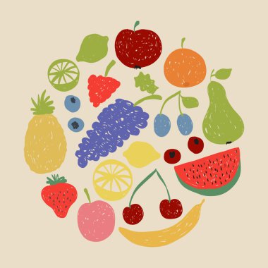 Doodle meyve daire retro renkleri