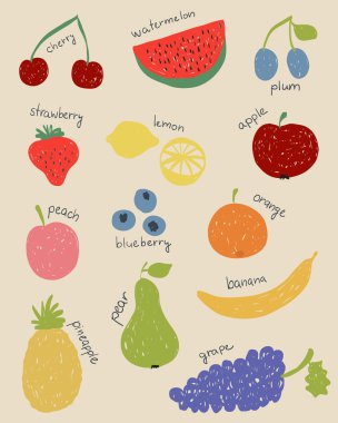 Doodle meyve retro renkleri