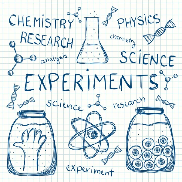 Wissenschaftliche Experimente auf kariertem Papier — Stockvektor