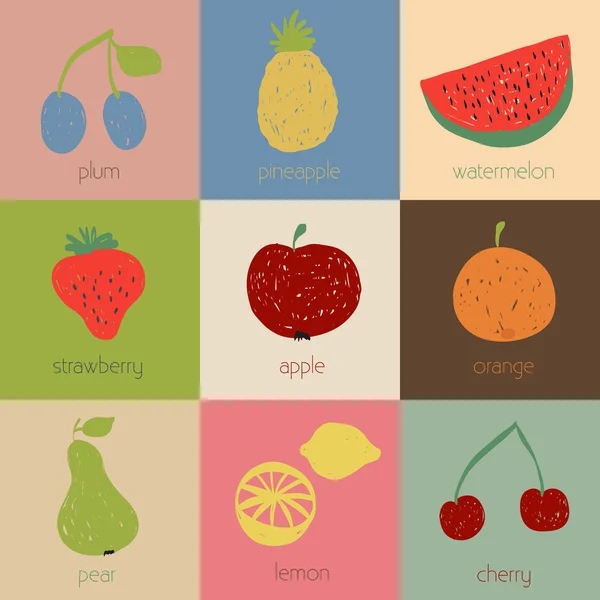 Doodle iconos de frutas en colores retro — Archivo Imágenes Vectoriales