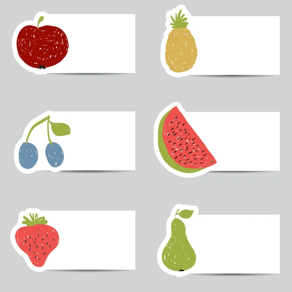 Doodle tarjetas de frutas en colores retro — Archivo Imágenes Vectoriales