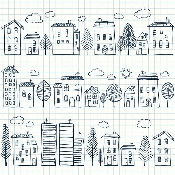 Houses doodles seamless pattern — Stock Vector