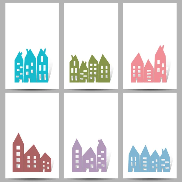 Casas en tarjetas blancas — Vector de stock