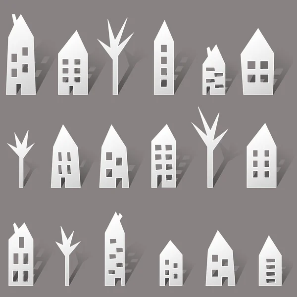 Maisons en papier avec ombre longue — Image vectorielle