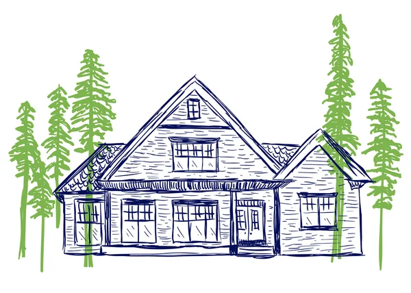 Huis en bomen doodles — Stockvector