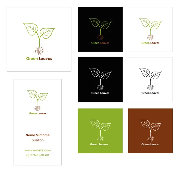 Design di marca con foglie verdi — Vettoriale Stock