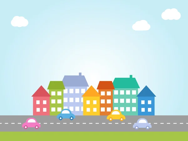 Stad met gekleurde huizen — Stockvector