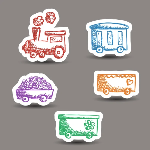 Train doodle stickers — Stock Vector