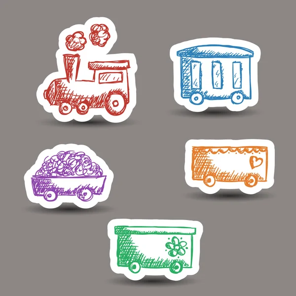 Pegatinas de garabatos tren — Vector de stock