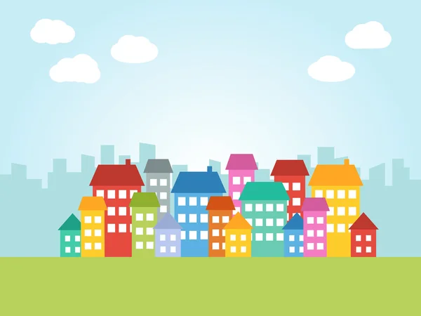 Ciudad con casas de colores — Vector de stock