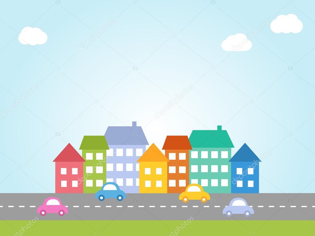 City with colored houses